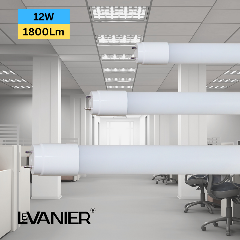 LeVanier 4Ft LED T8 Tubes - 25 Pack | Energy-Efficient 12W 1800 Lumens | 5000K Daylight