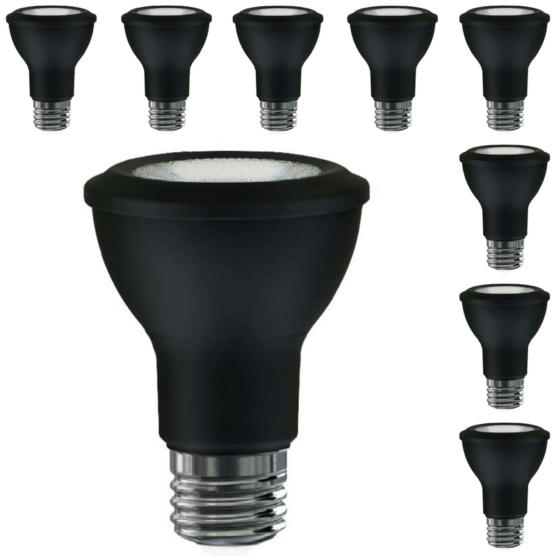 LeVanier 8-Pack Black LED PAR20 8W 50W Equivalent CRI83 Warm White Damp Location Dimmable 25,000 Hours LED Light Bulb E26 Base | 3000K