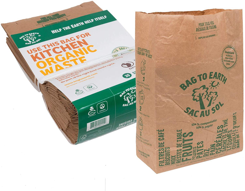 Bag to Earth Small Food Waste Bags 60-Pack Compostable Bag Leak Resistant 12in x 7.5in x 4.25in