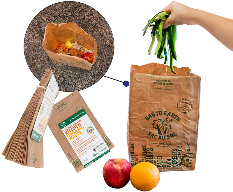 Bag to Earth Small Food Waste Bags 60-Pack Compostable Bag Leak Resistant 12in x 7.5in x 4.25in