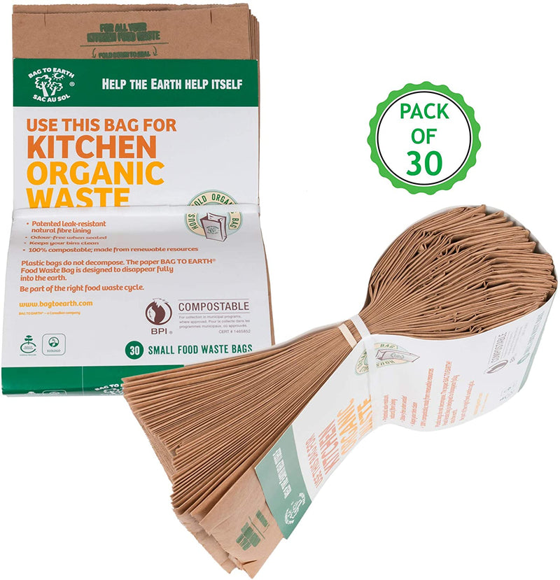 Bag to Earth Small Food Waste Bags 60-Pack Compostable Bag Leak Resistant 12in x 7.5in x 4.25in