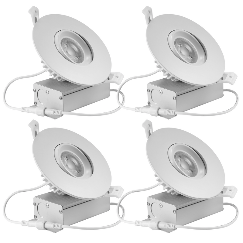 LeVanier 4-Pack LED 4-Inch Gimbal Down Light, 360° Rotation, 12W, 1050 Lumens, 100W Equivalent, Round, White Finish, Dimmable, ETL/cETL ES (3000K)