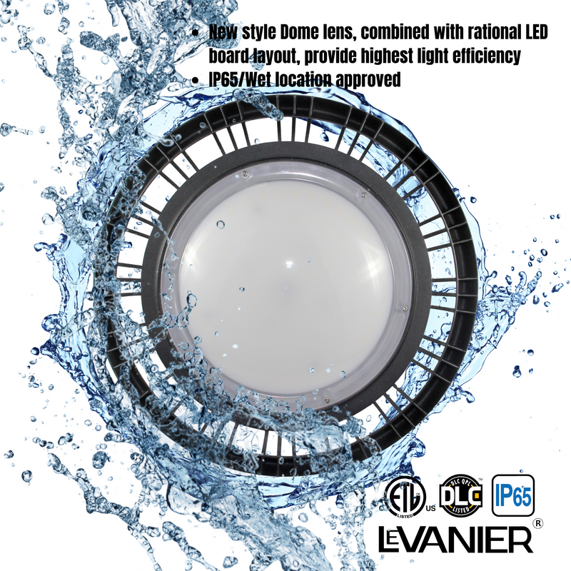 LeVanier 120-347V 200W 30000Lm UFO LED High Bay Dome Lens 150 Lumens Per Watt Dimmable 5Ft Cable IP65 ETL/cETL DLC Day Light Warehouse Work Shop (5000K)