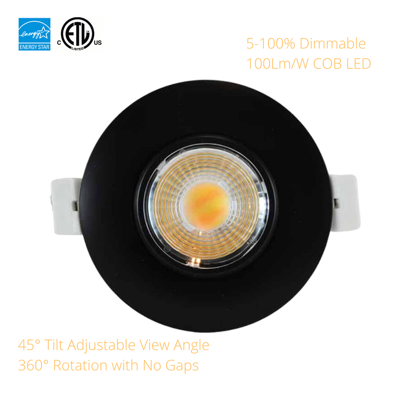 LeVanier LED 3-Inch Gimbal Recessed Light 360° Rotation 8W 700 Lumens 60W Equivalent Round Slim Panel Down Light Dimmable with JB ETL ES Black 5000K