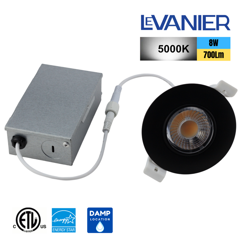 LeVanier LED 3-Inch Gimbal Recessed Light 360° Rotation 8W 700 Lumens 60W Equivalent Round Slim Panel Down Light Dimmable with JB ETL ES Black 5000K