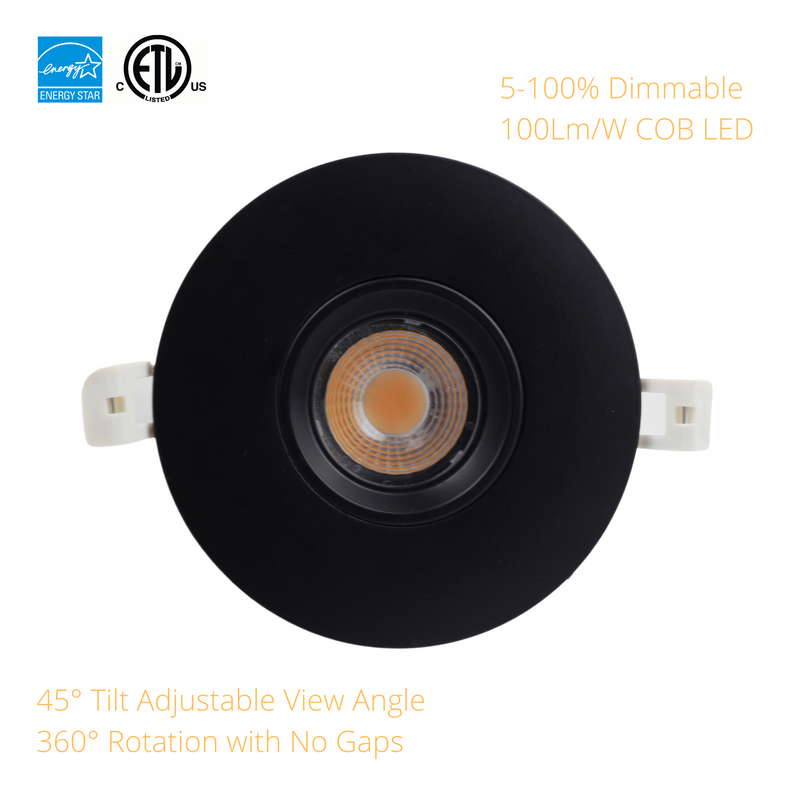 LeVanier LED 4-Inch Gimbal Down Light, 360° Rotation, 12W, 1050 Lumens, 100W Equivalent, Round, Black Finish, Dimmable, ETL/cETL, Energy Star (3000K)