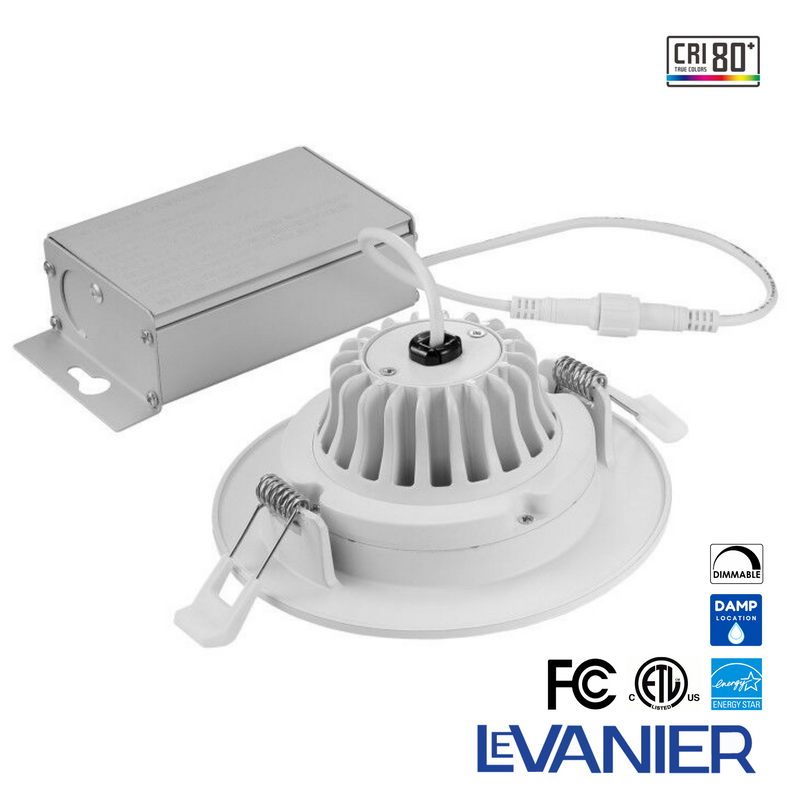 LeVanier LED 4-Inch Gimbal Down Light, 360° Rotation, 12W, 1050 Lumens, 100W Equivalent, Round, White Finish, Dimmable, ETL/cETL, Energy Star (5000K)