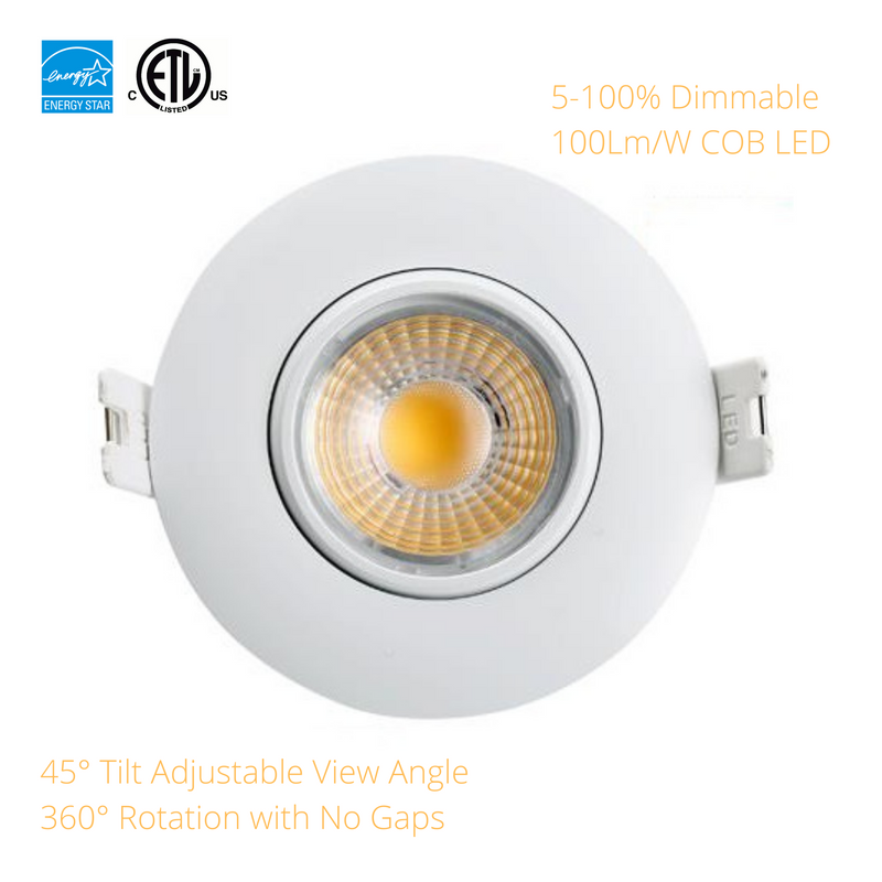 LeVanier LED 4-Inch Gimbal Down Light, 360° Rotation, 12W, 1050 Lumens, 100W Equivalent, Round, White Finish, Dimmable, ETL/cETL, Energy Star (5000K)