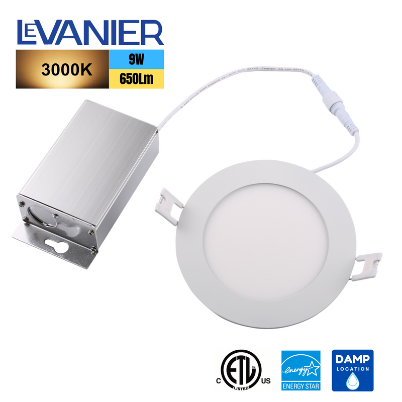 LeVanier 20-Pack LED 4-Inch Panel Light Recessed Slim Down Light 9W 650Lm 60W Equivalent Round White Finish Dimmable ETL cETL ES w/ Junction Box 3000K