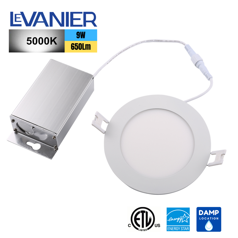 LeVanier 20-Pack LED 4-Inch Panel Light Recessed Slim Down Light 9W 650Lm 60W Equivalent Round White Finish Dimmable ETL cETL ES w/ Junction Box 5000K