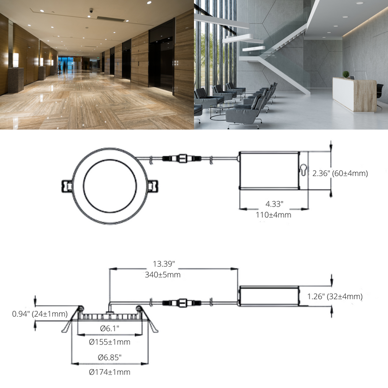 LeVanier LED 6-Inch Panel Light Recessed Slim Down Light 12W 950Lm 120V 100W Equivalent Round White Finish Dimmable ETL cETL ES w/ Junction Box 3000K