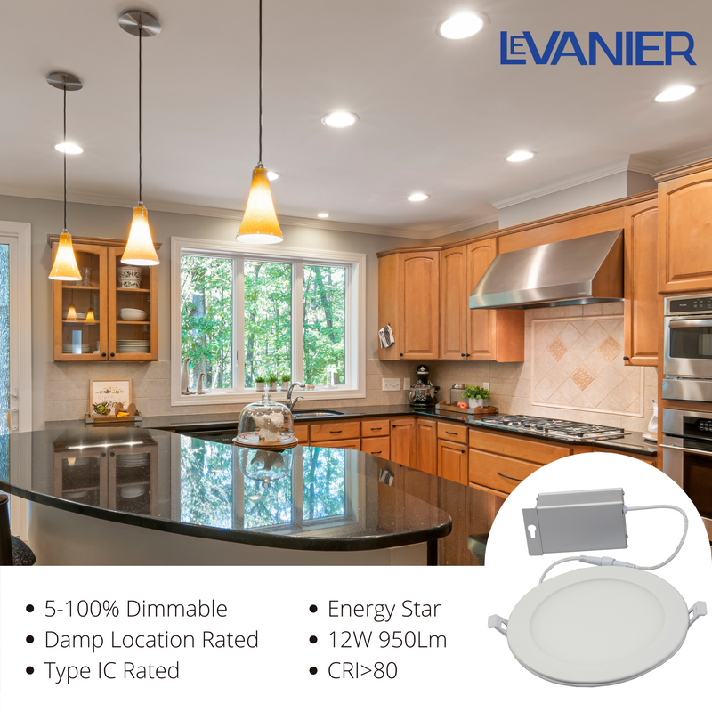 LeVanier 20-Pack LED 6-Inch Panel Light Recessed Slim Down Light 12W 950Lm 120V 100W Equivalent Round White Finish Dimmable ETL cETL ES w/ J-Box 3000K