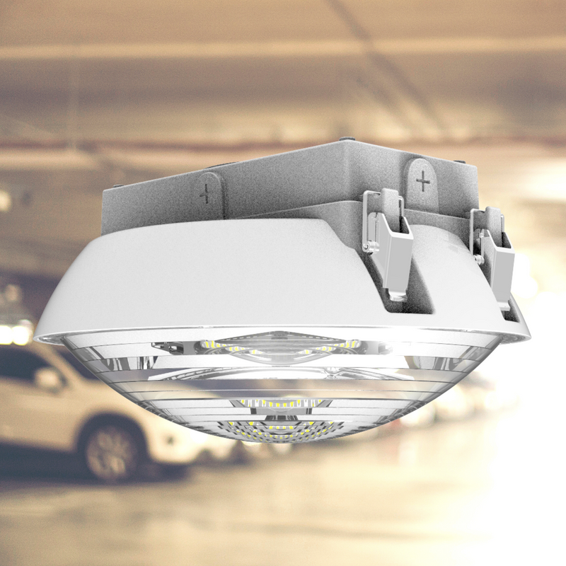 LeVanier LED Canopy Light 40W 5200Lm White Finish 120-277V IP65 Wet Location Parking Garage Gas Station Work Shop ETL cETL 5000K