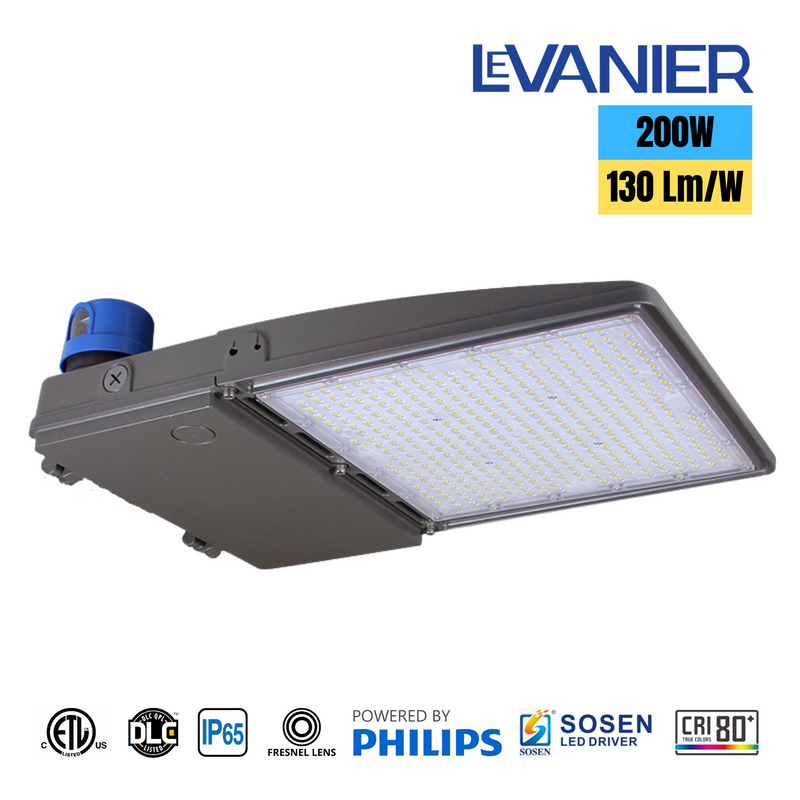 LeVanier LED Shoebox Light 200W 26000Lm Photocell Included IP65 ETL/cETL DLC Daylight 5000K Parking Lot Street Park Garden Playground Backyard Outdoor