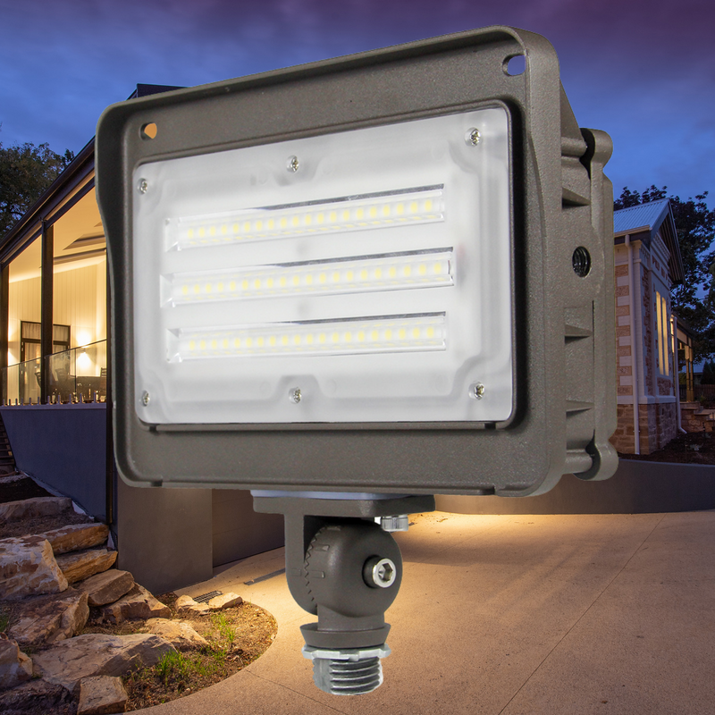 LeVanier LED Flood Light 26W 3380Lm Dusk-to-Dawn Photocell 180° Knuckle Mount Outdoor Waterproof Security Light Area Light ETL cETL 5000K