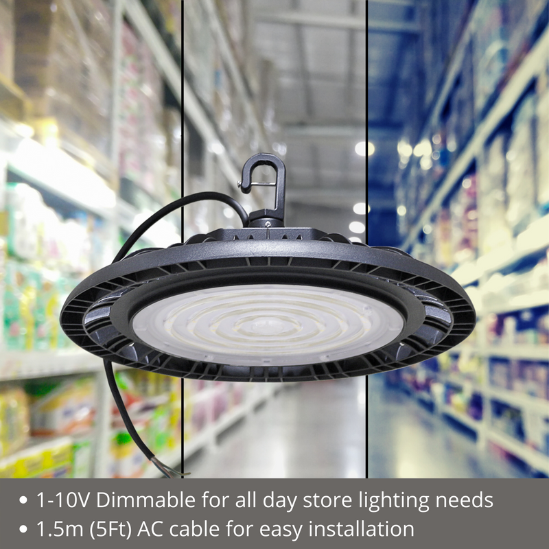 LeVanier 4-Pack 100-277V 240W 38400Lm UFO LED High Bay 160 Lumens Per Watt Dimmable 5Ft Cable IP65 ETL/cETL DLC Daylight (5000K)