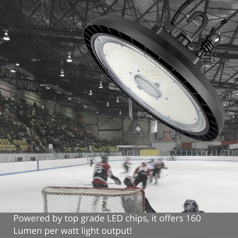 LeVanier 100-347V 200W UFO LED High Bay Lights - 32,000 Lumens, 160 Lm/W, Dimmable, IP65 Rated, 5Ft Cable, DLC Certified, Day Light 5000K