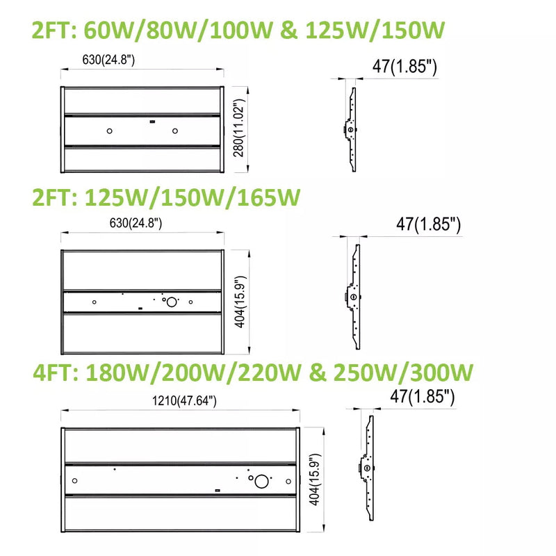 LeVanier 2-Pack 2Ft Linear High Bay 120-347V Wattage Settable 125W-150W-165W 140LPW 5000K