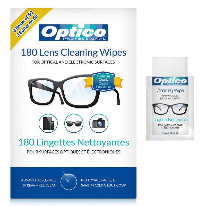 Optico Professional 180-Pack Lens Cleaning Wipes For Optical and Electronic Surfaces 3 × 60 Wipes