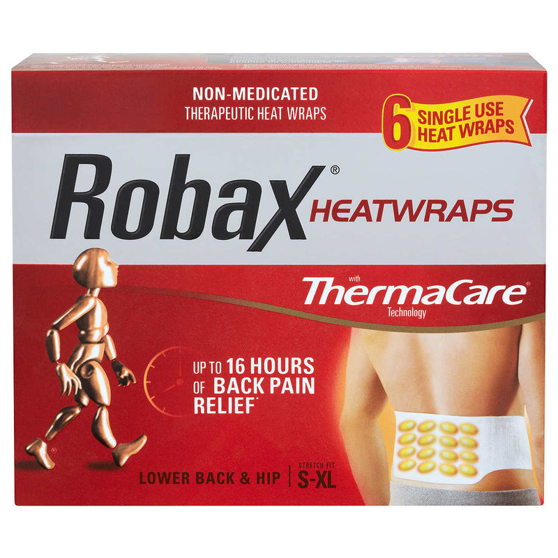 Robax Heatwraps With ThemaCare For Lower Back & Hip S-XL (6 Single Use Heat Wraps) Up To 16 Hours Back Pain Relief